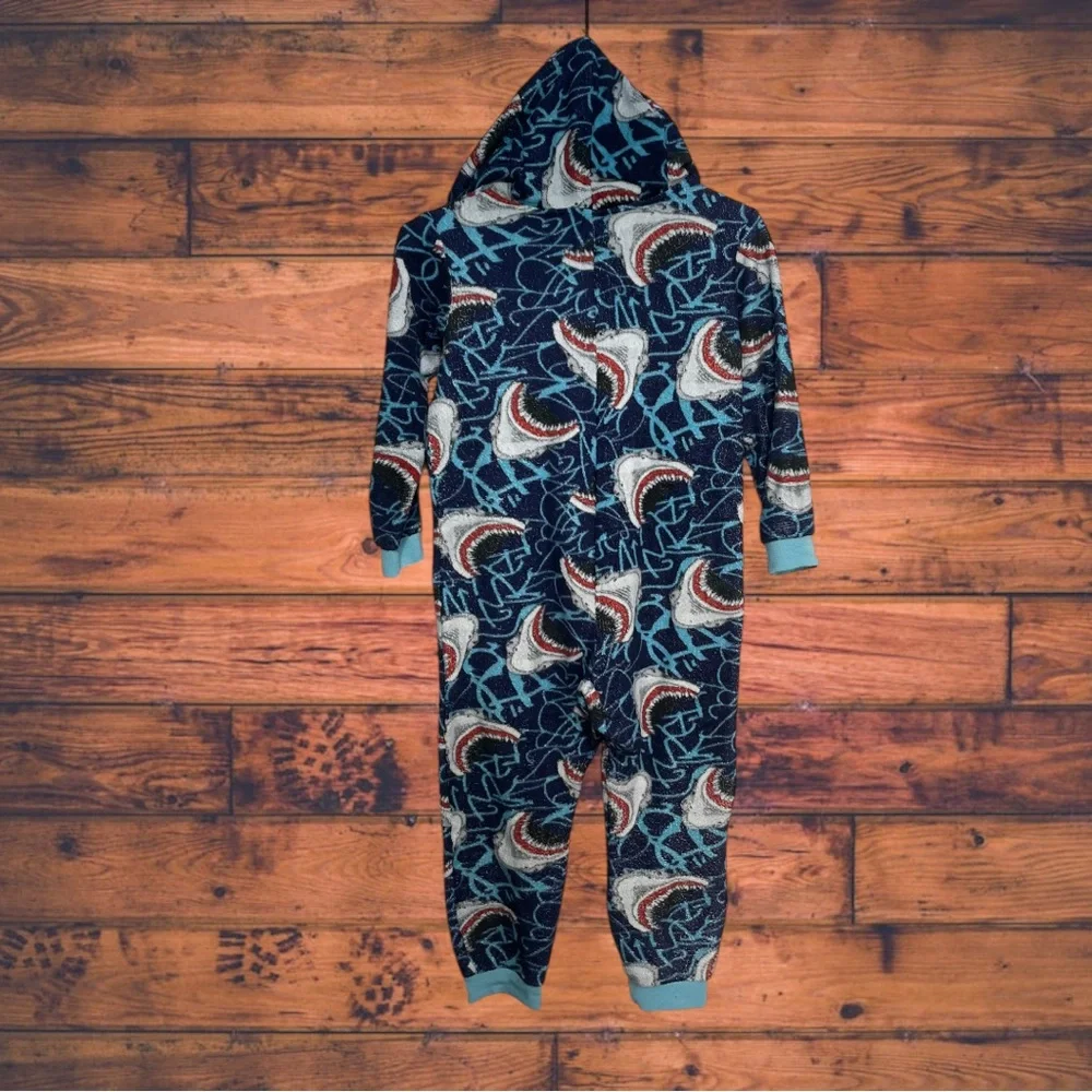 5 for $25🔥Shark Print Zip Front Footless Pajama Jumpsuit Size 14/16‎